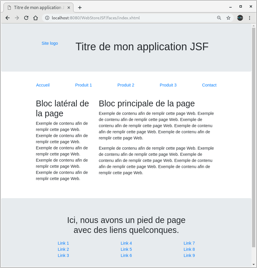 Exemple de composition d'une facelet JSF avec son template