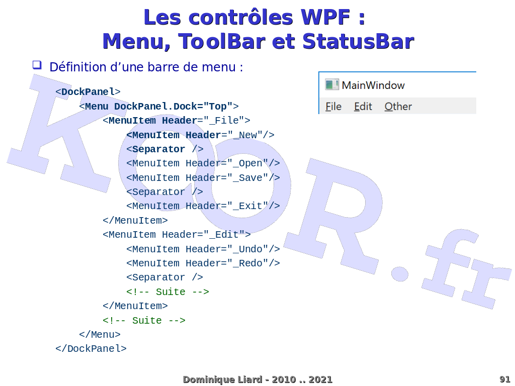 WPF (Windows Presentation Foundation) en C# - Les contrôles WPF : Menu ...