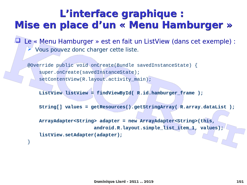 Programmation Android (avec Android Studio) - L'interface graphique : Mise  en place d'un « Menu Hamburger »