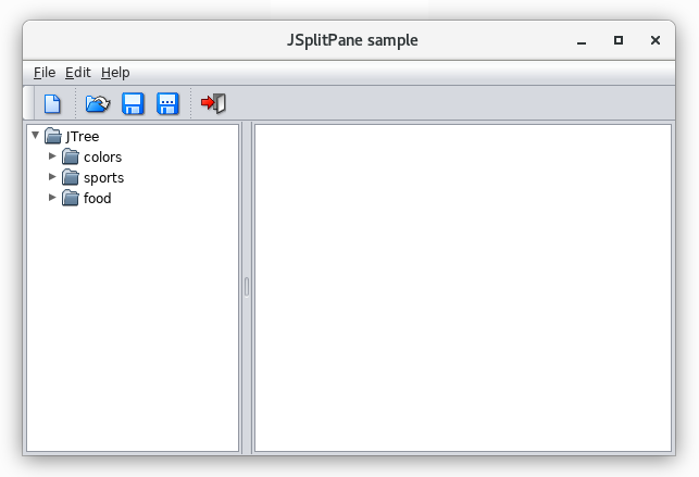 Exemple d'un composant JSplitPane séparant une arborescence (à gauche) d'un éditeur de texte (à droite).