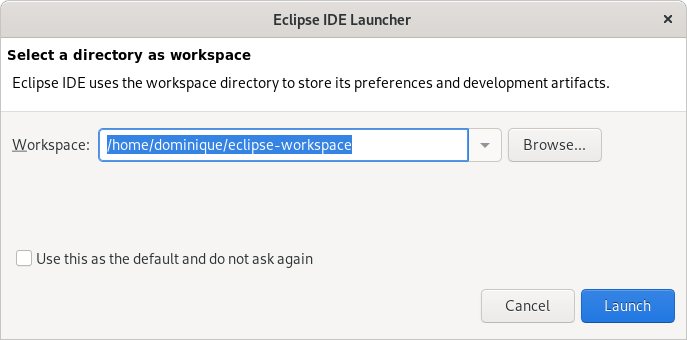 Choix du workspace utilis par Eclipse.