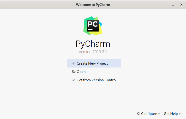 L'cran d'accueil de PyCharm.