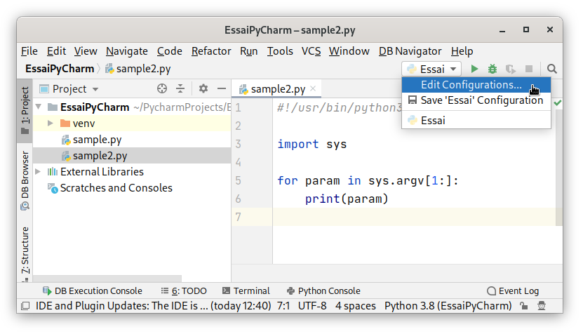 Exemple de dmarrage d'un script Python via PyCharm (tape 2/3)