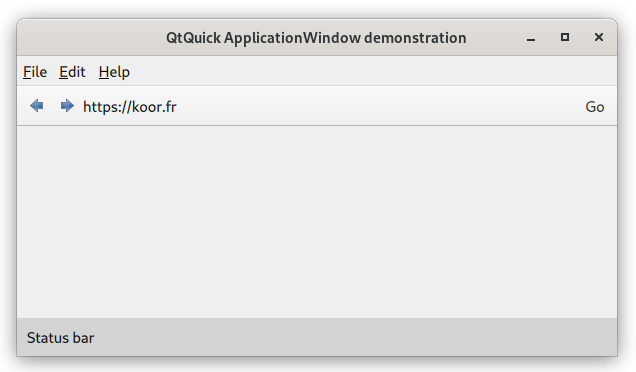 Mise en oeuvre d'une ApplicationWindow avec une barre de menu et une barre d'outils.